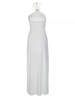 White halter neck gown on a white background