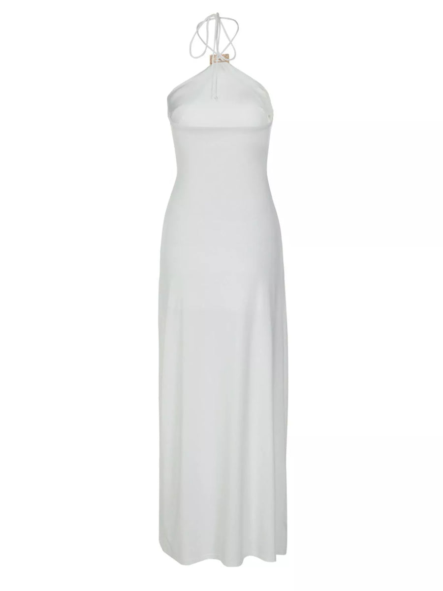 White halter neck gown on a white background