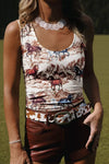 Ladies Cute Graphic Designer Horse Hat Western Slim Tank Top
