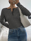 Long Sleeve Striped Henley T-Shirt