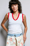 Women's POL V-Neck Contrast Ribbed Sleeveless Tank