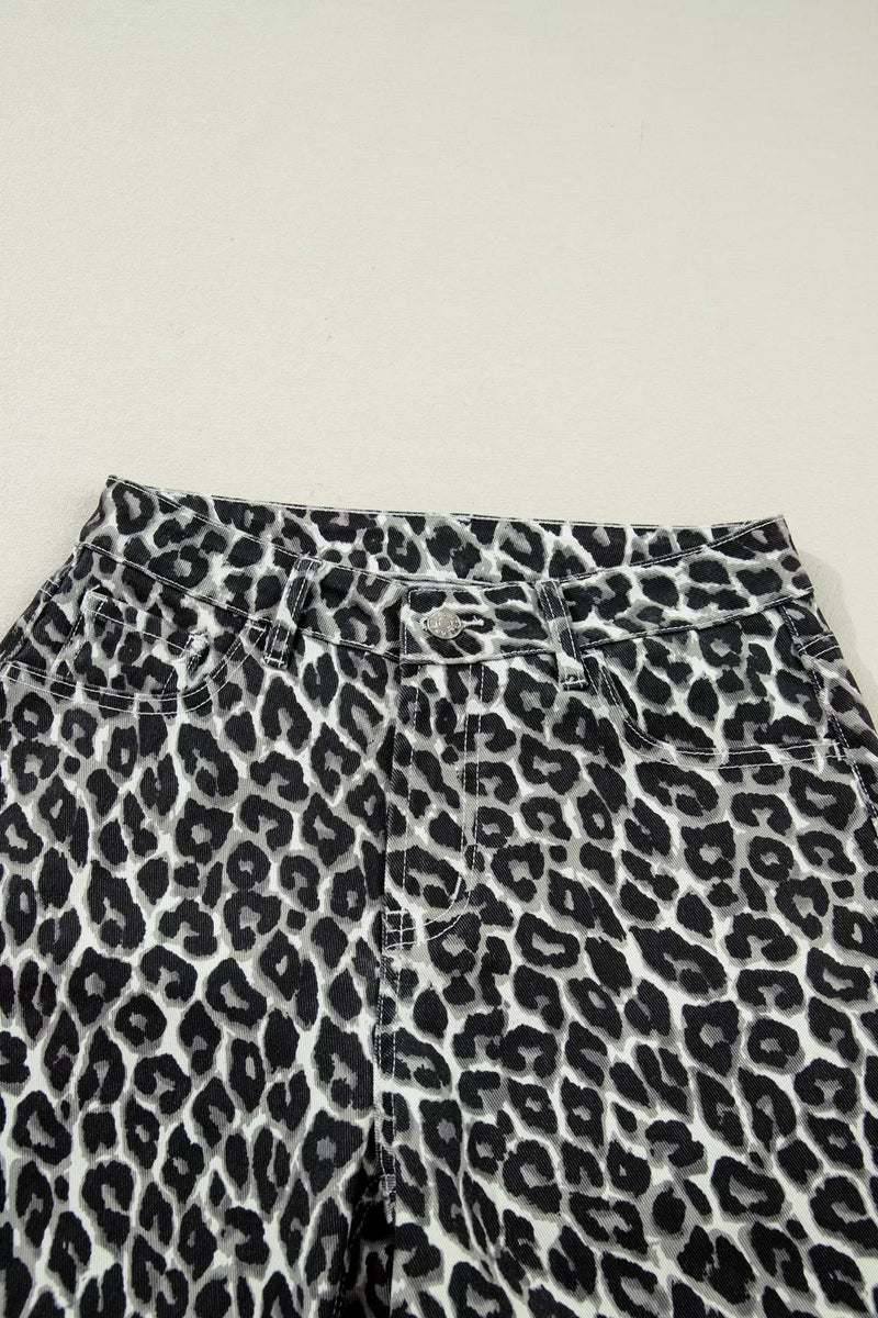 Leopard print pants on a light background