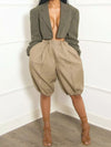 Pleated Detail High Waist Shorts With Pockets