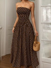 Women Summer Wedding Guest Polka Dot Strapless Maxi Dress