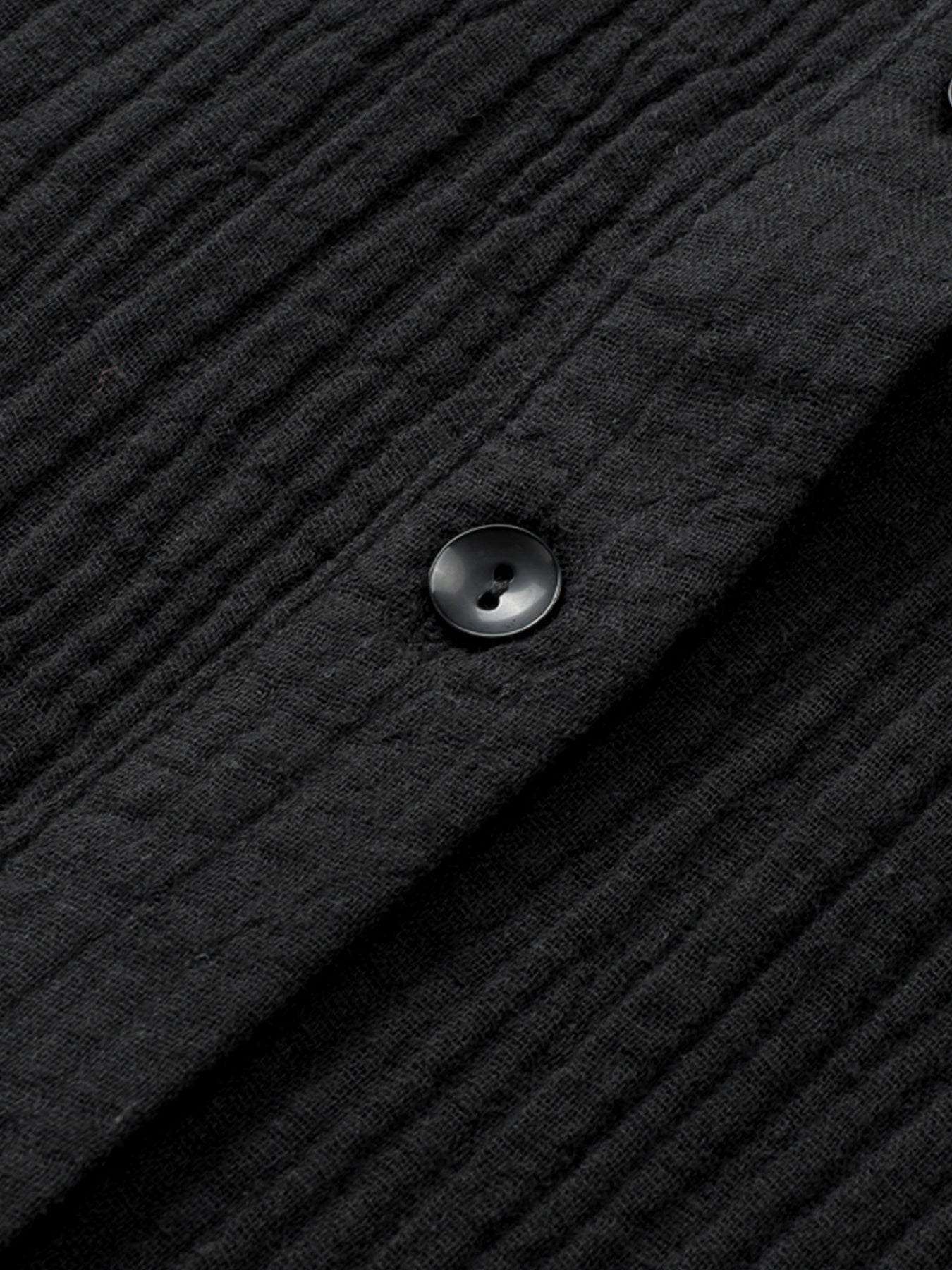 Close-up of a textured black fabric with a button on a dark background