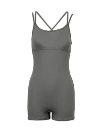 Gray swimsuit with thin straps on a white background