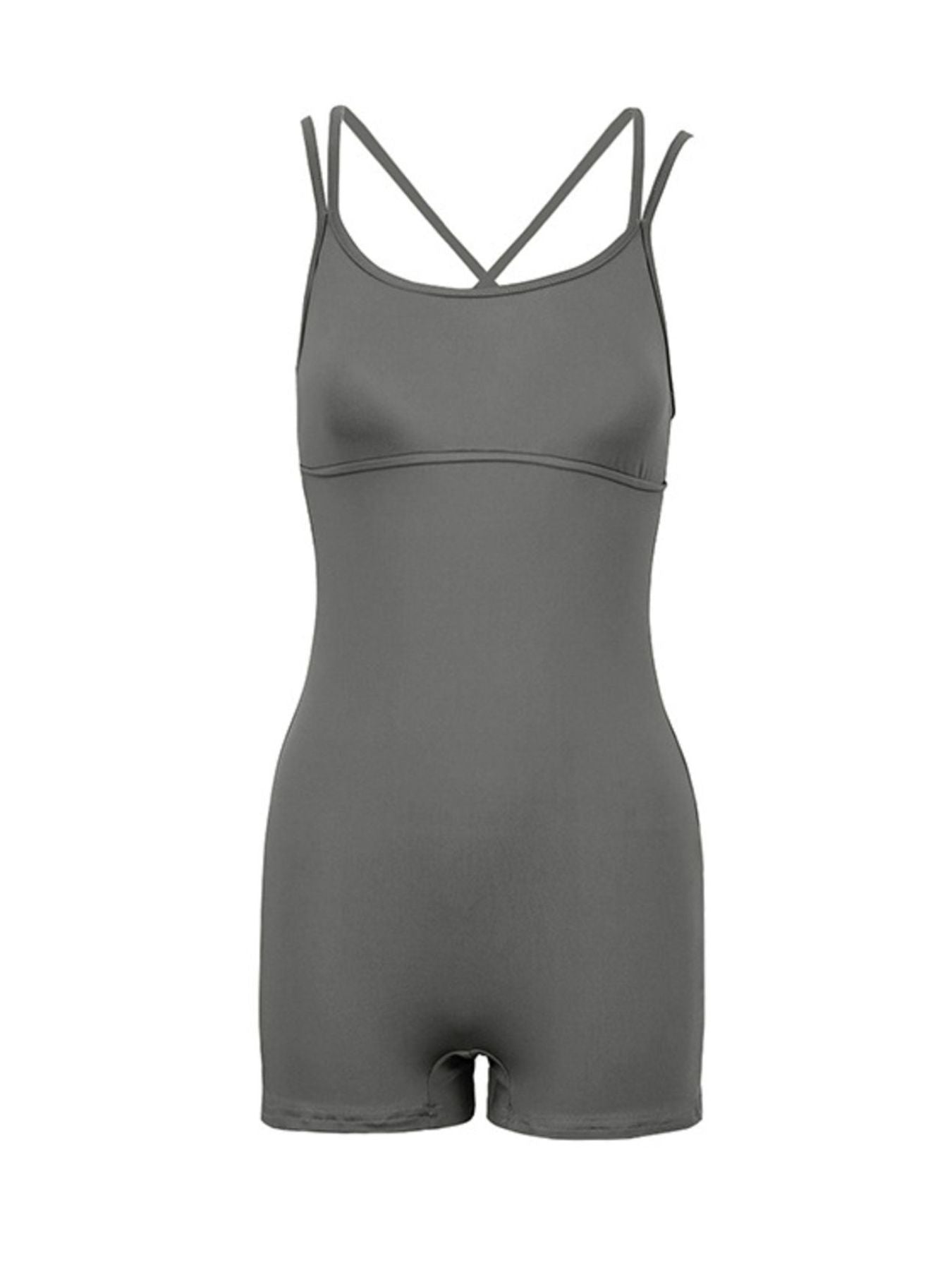 Gray swimsuit with thin straps on a white background