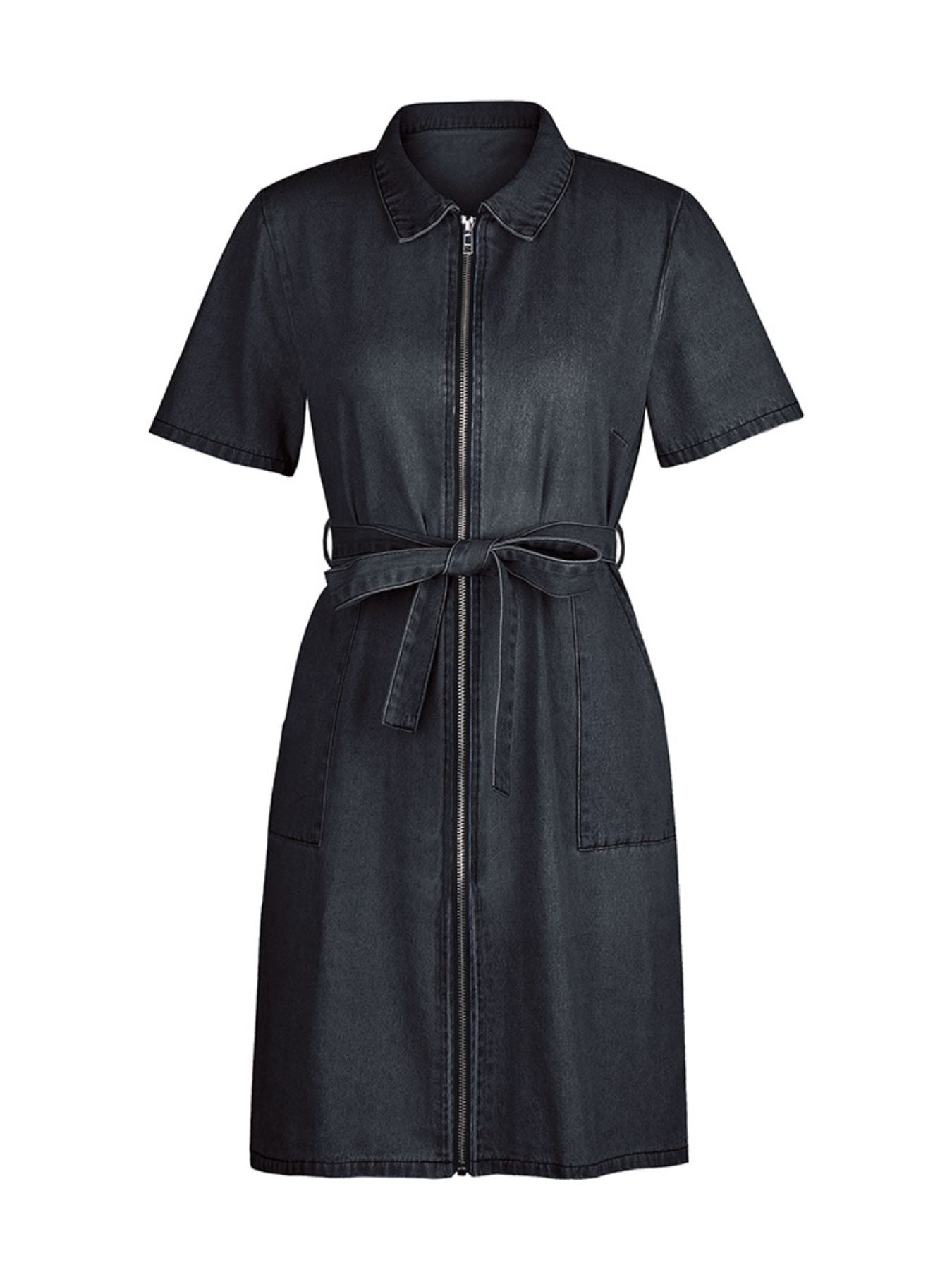 Black dress with a zipper on a white background
