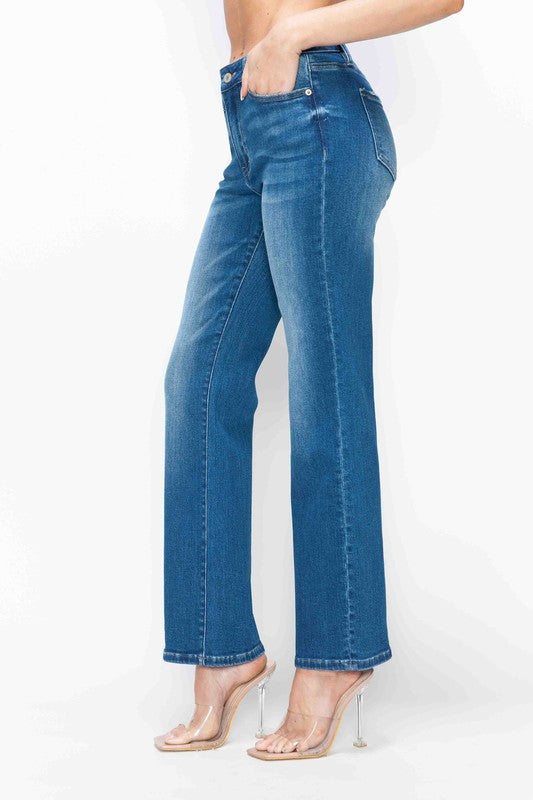 Right side view of bytos Full Size Cat's Whiskers High Rise Straight Jeans 