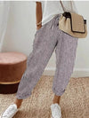Ladies Trendy High Waisted Casual Striped Cropped Pants