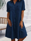 Full Size Button-Front Short Sleeve Denim Dress Plus Size