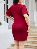 Back view of Plus Size Flutter Sleeve Mini Dress