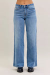 Women Premium High Waist Judy Blue Mid Rise Retro Wide Leg Jeans