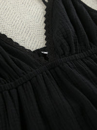 Close-up of a black dress with textured neckline