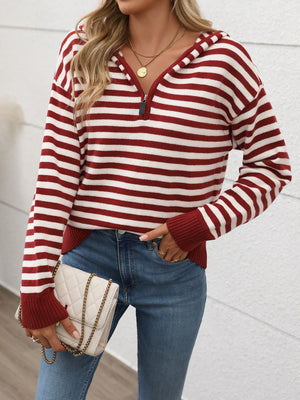Full view of Perfee Striped Long Sleeve Hooded Sweater