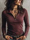 Slim Fit Long Sleeve Quarter-Zip T-Shirt For Women