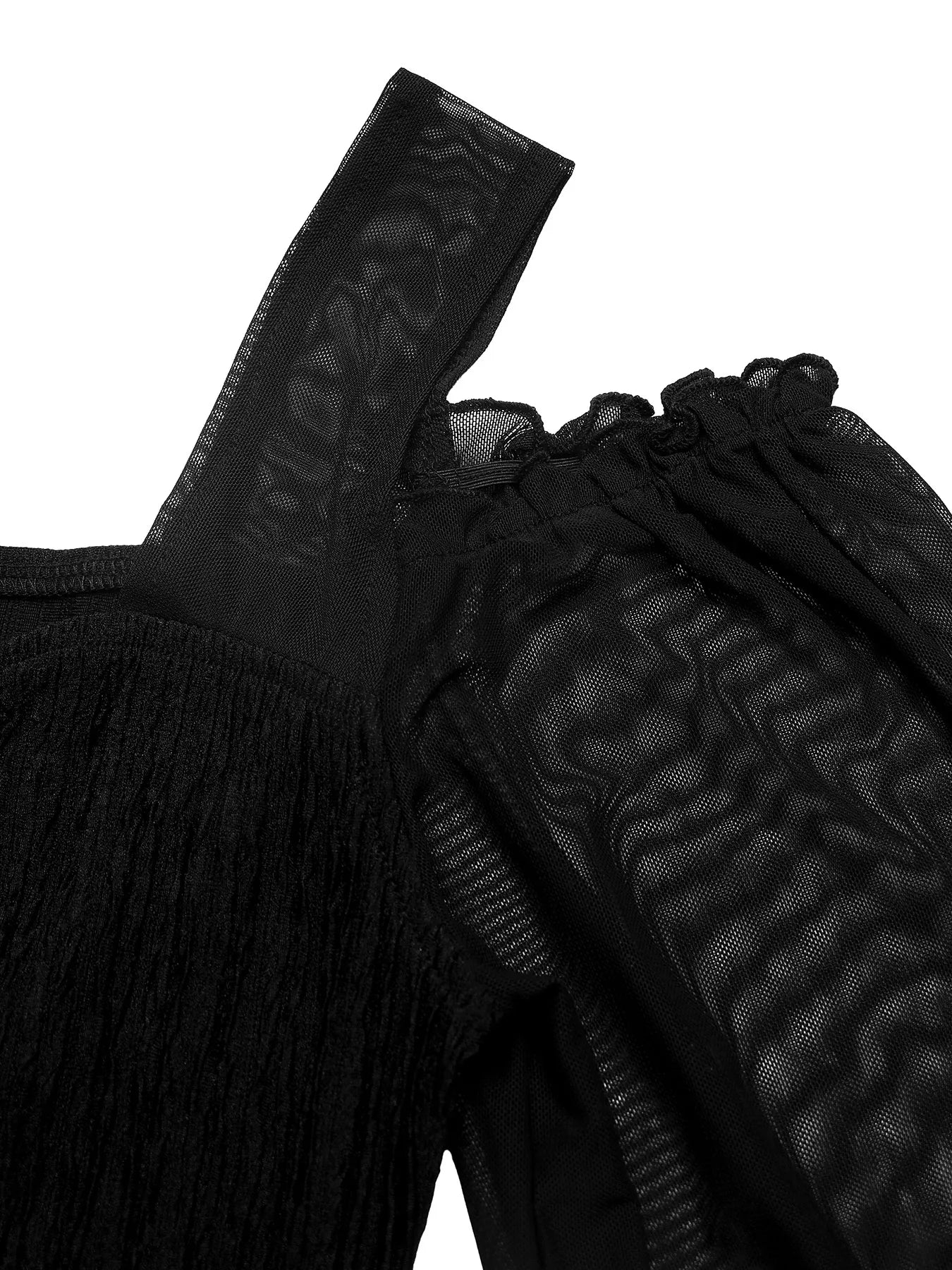 Close-up of a black textured garment with a zipper on a white background