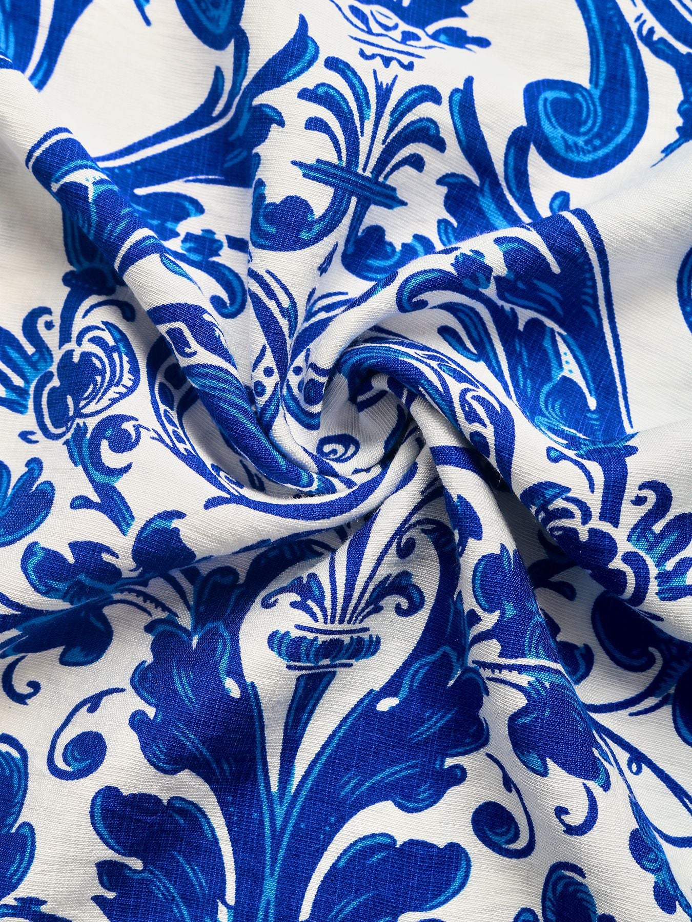 Blue and white floral patterned fabric