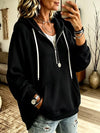Ribbed Knit Quarter-Zip Hoodie with Kangaroo Pocket