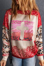 Front view of Leopard Round Neck Dropped Shoulder Sweatshirt