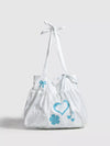 Cute White Slouchy Polka Dot Heart Shoulder Bag For Women