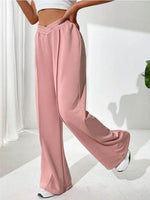 Front view of pinkElastic Waist Wide Leg Jogger Pants
