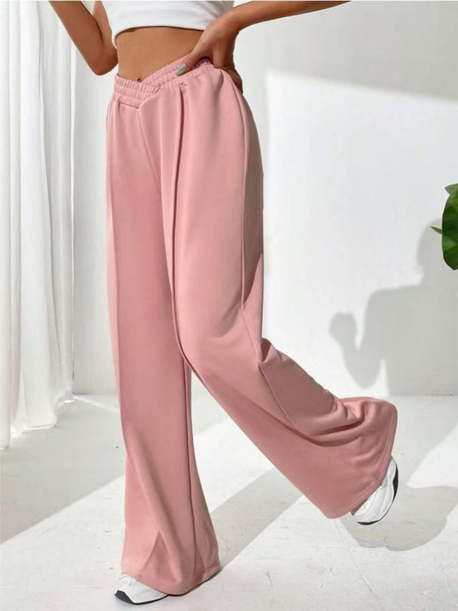 Front view of pinkElastic Waist Wide Leg Jogger Pants