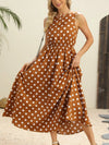 Women's Polka Dot Round Neck Sleeveless Midi Dress
