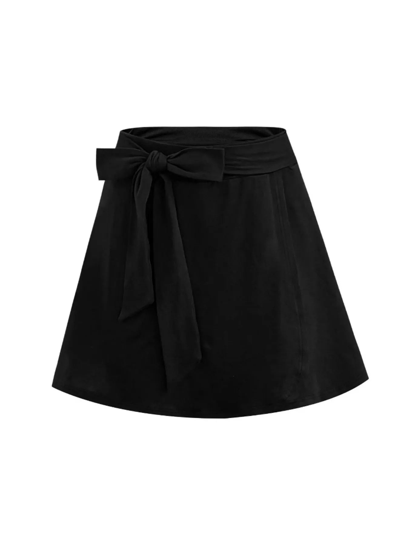 Black skirt with a tie waist on a white background