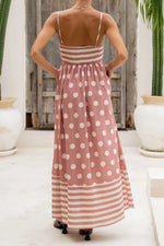 Model showing pockets from the back on Polka Dot Square Neck Cami Dress