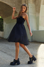 Side view of J.NNA Mesh Ruffle Tube Top Swing Dress