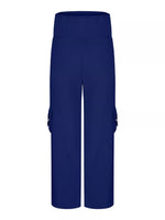 Navy blue cargo pants on a white background