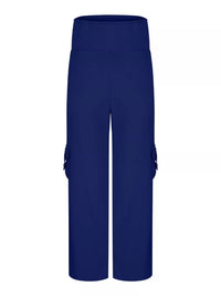 Navy blue cargo pants on a white background