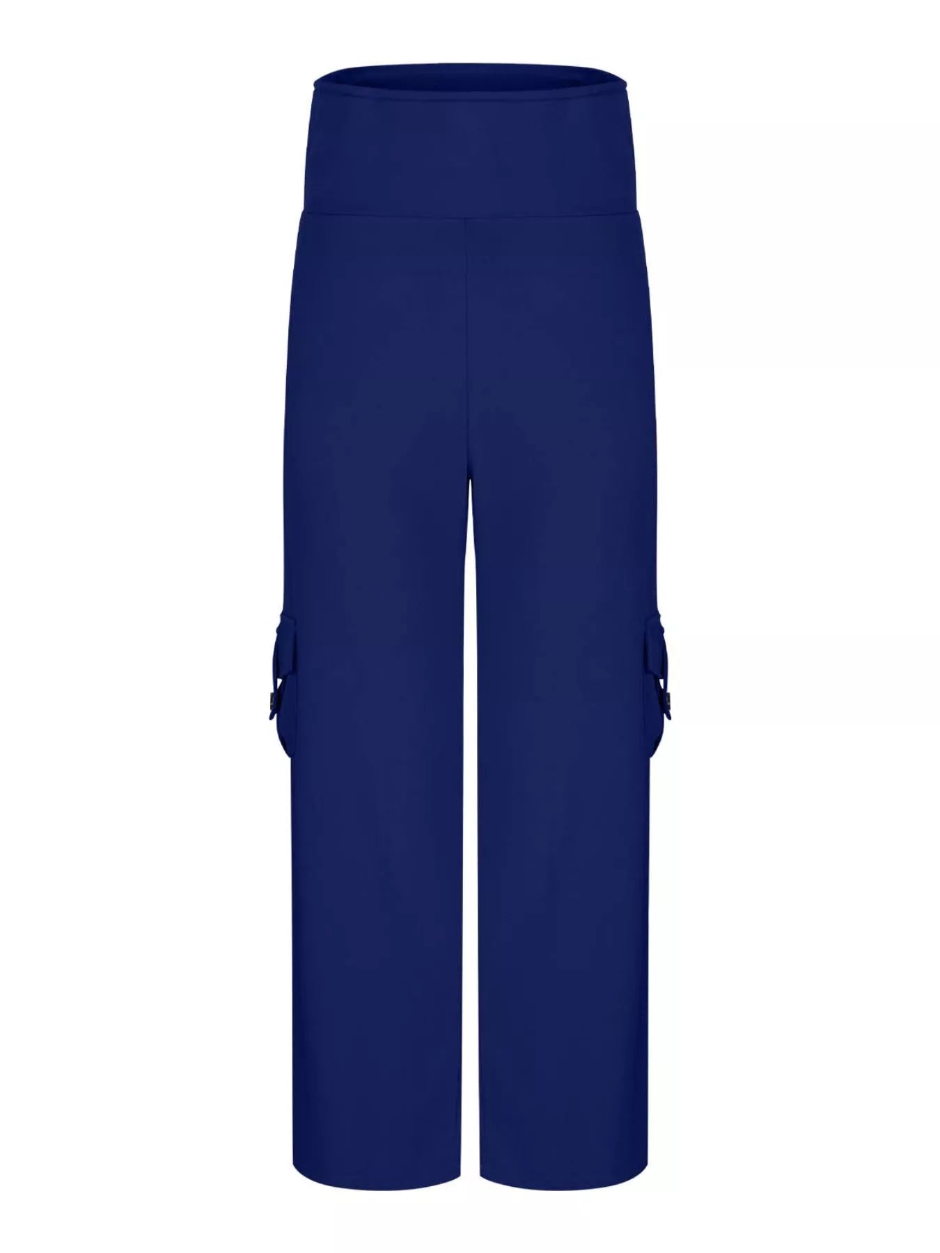 Navy blue cargo pants on a white background