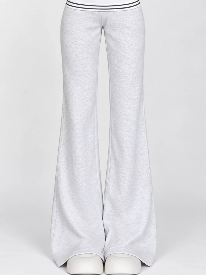 Light heather gray wide-leg sweatpants with a double stripe detail at the waistband, shown on a mannequin against a light gray background.