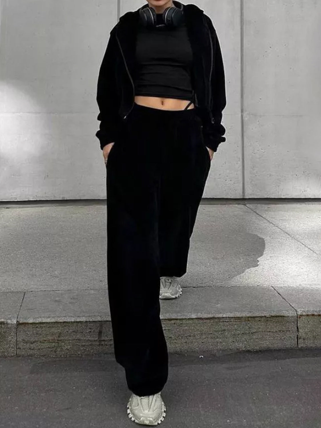 Black Zip Up Hoodie and Pocketed Pants Set