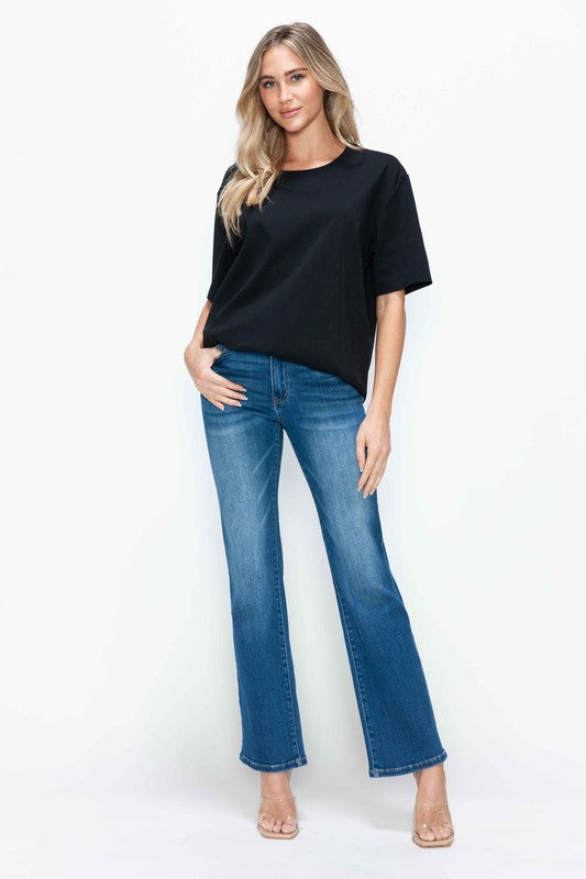 Close up view of bytos Full Size Cat's Whiskers High Rise Straight Jeans