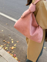 lady waking with Women's Suede Hobo Shoulder Bag over her shoulder