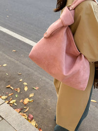 lady waking with Women's Suede Hobo Shoulder Bag over her shoulder