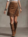 Fringed Wrap Mini Skirt