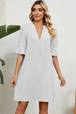 White Notched Flounce Sleeve Mini Dress