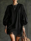 Fringe Detail Lantern Sleeve Mini Dress