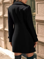 Woman showing the back of black Double-Breasted Wool Blend Overcoat