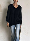 Women's Full Size Drawstring Ribbed Hem Hooded Sweater Plus Size
