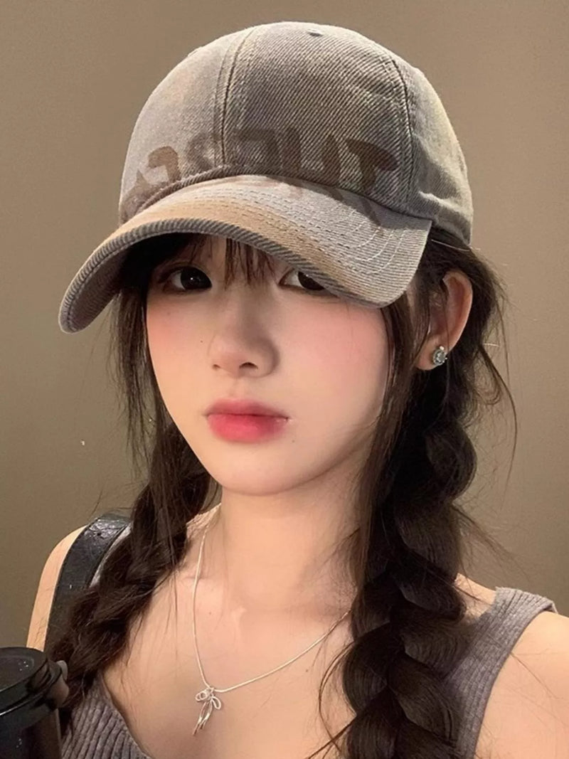 Woman wearing Letter Casual Baseball Cap