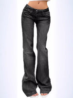 Black flared jeans on a white background