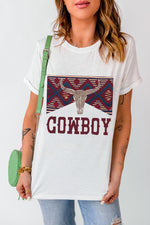 Close up view of front of Graphic Round Neck Short Sleeve T-Shirt