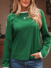 Striped Accent Contrast Crew Neck Long Sleeve T Shirt