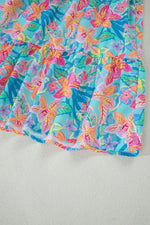 Colorful floral fabric on a light gray background