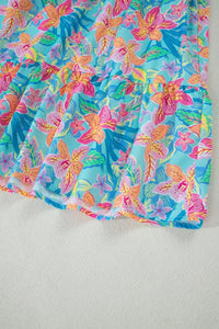Colorful floral fabric on a light gray background